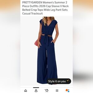 PRETTYGARDEN Women's Navy Two-piece Set Wide Leg